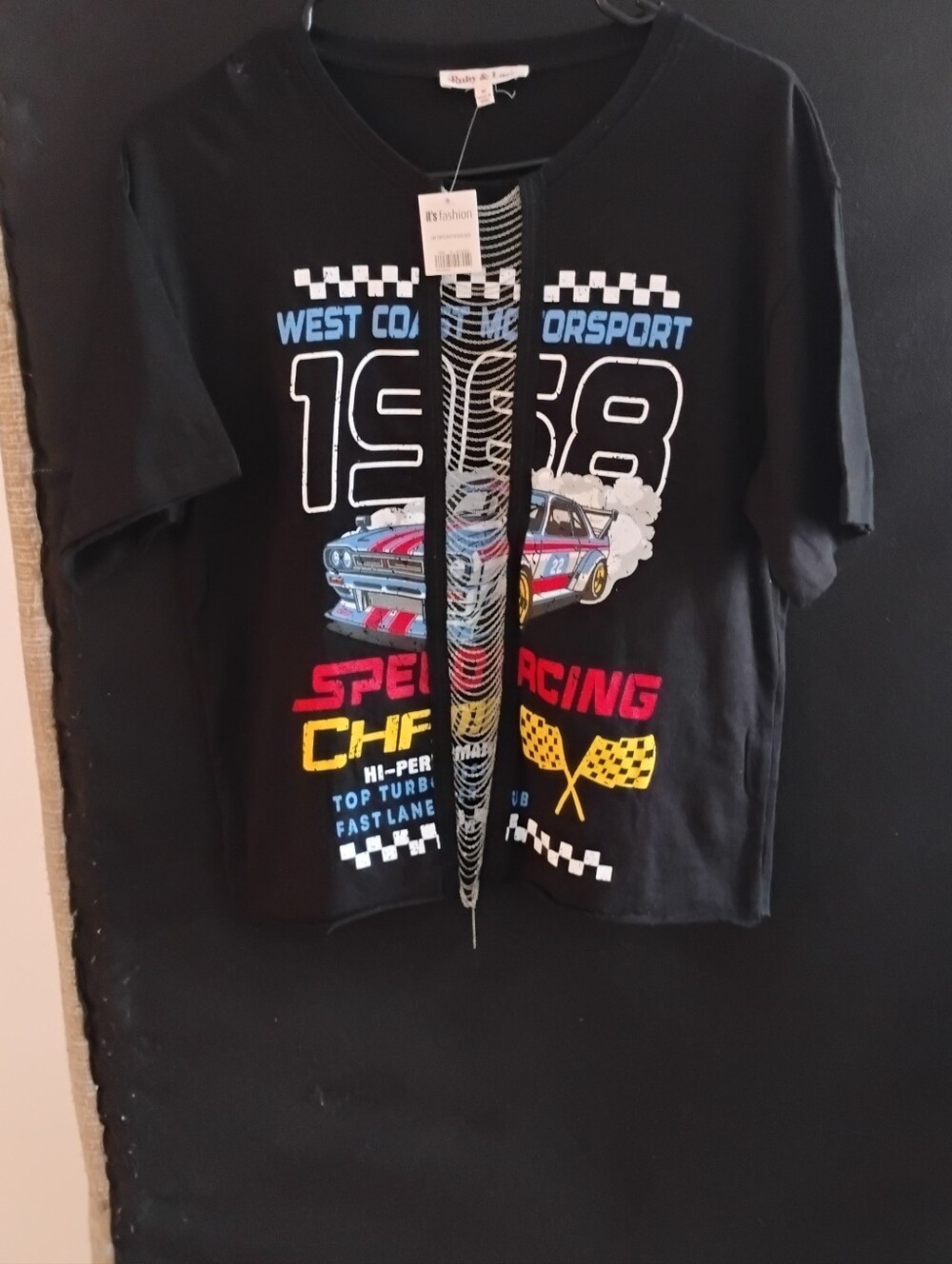 Motor Sport Black Race Top with Silver Chain Detail🔥